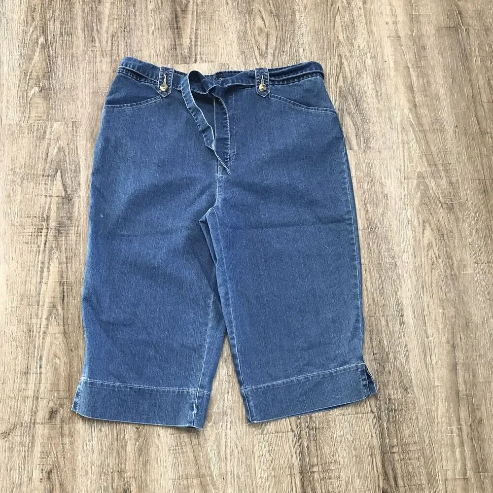 White Stag Long Jean Shorts ~ Sz 8A ~ Blue ~ High Rise ~ 16